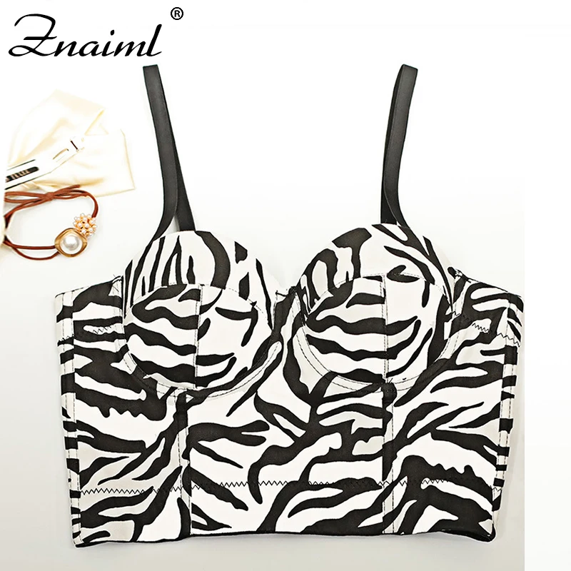 

Znaiml Elegant Sexy Deep V Backless Woman Zebra-Stripe Corset Super Fiber Material Sexy Street Style Crop Top Bra Girls Lingerie