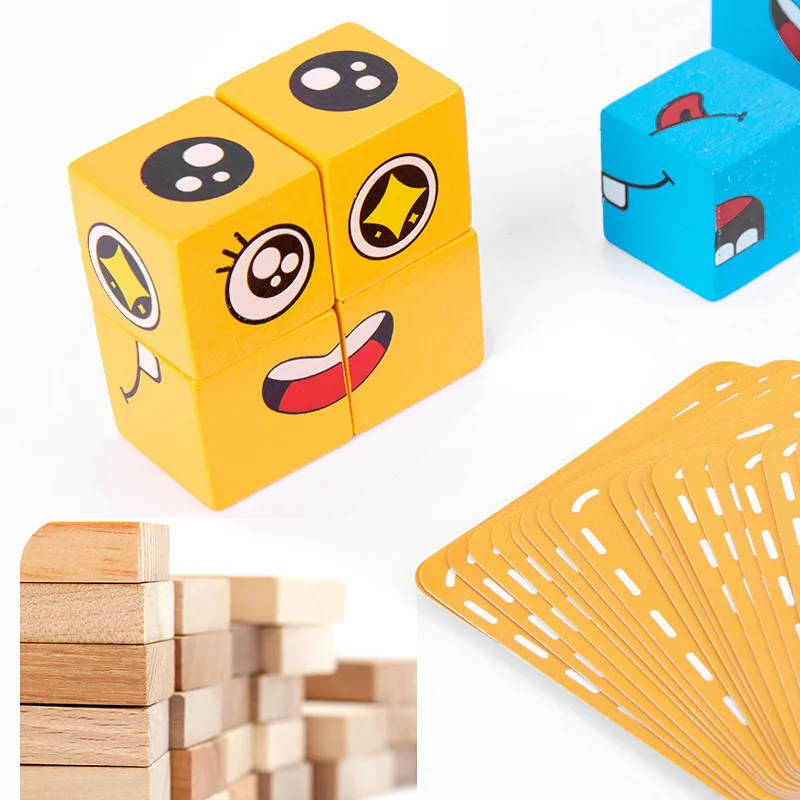 Cubo m&aacute;gico que cambia la cara de madera, bloques de construcci&oacute;n, caja de hierro, rompecabezas para ni&ntilde;os, juguetes interactivos de Educaci&oacute;n Temprana, regalos-4