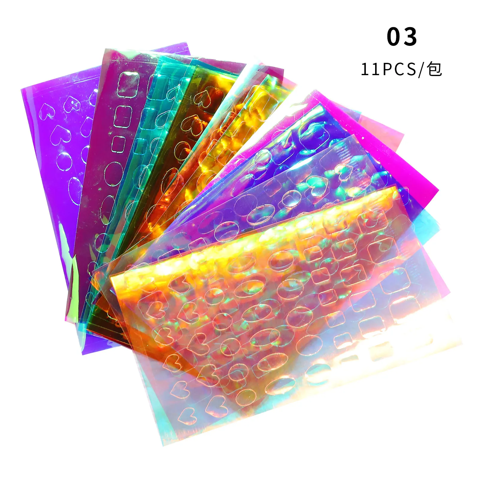 8-11 Pcs Aurora Ice Cube Cellophane Nail Art Sticker Love/Heart Laser Glass Foils Nails Accessories Square/Round Symphony Decals images - 6