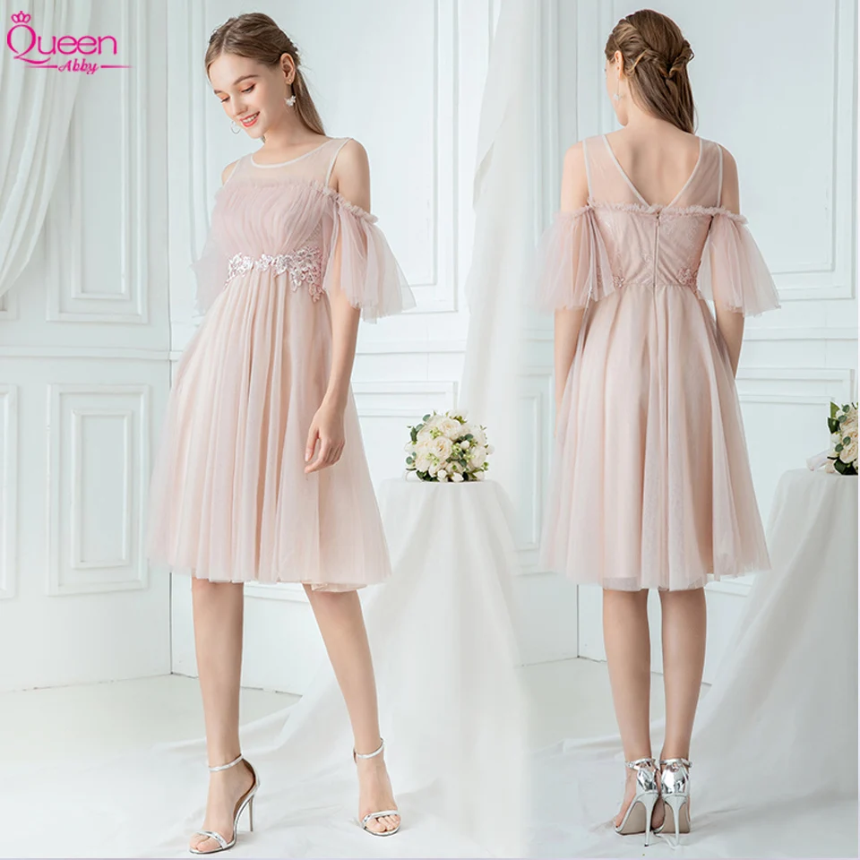 Платье подружки невесты элегантное розовое ТРАПЕЦИЕВИДНОЕ шифоновое платье