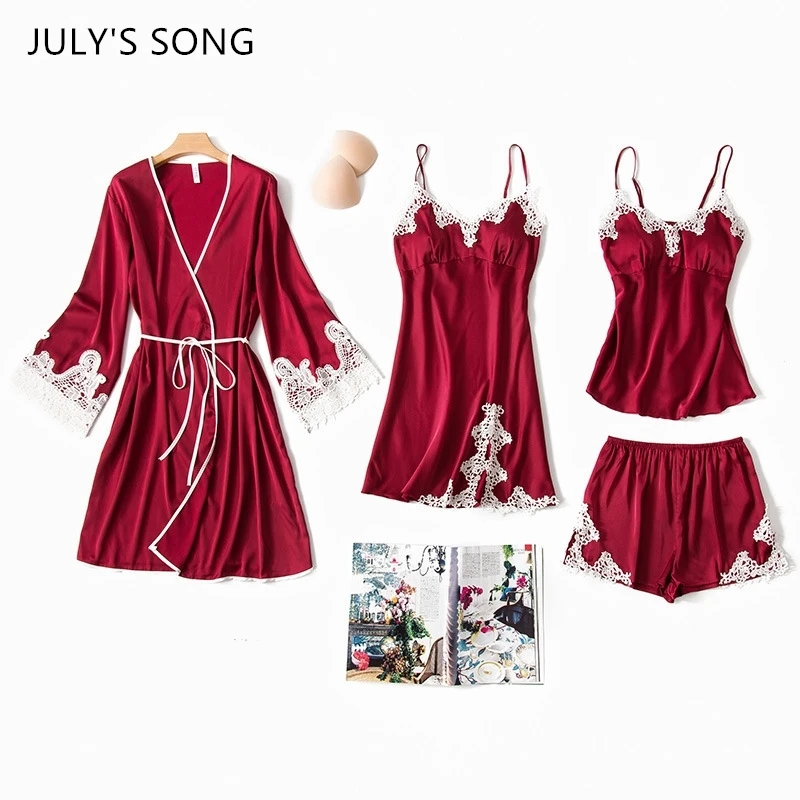 Комплект пижамный JULY'S SONG женский из 4 предметов элегантная пикантная кружевная