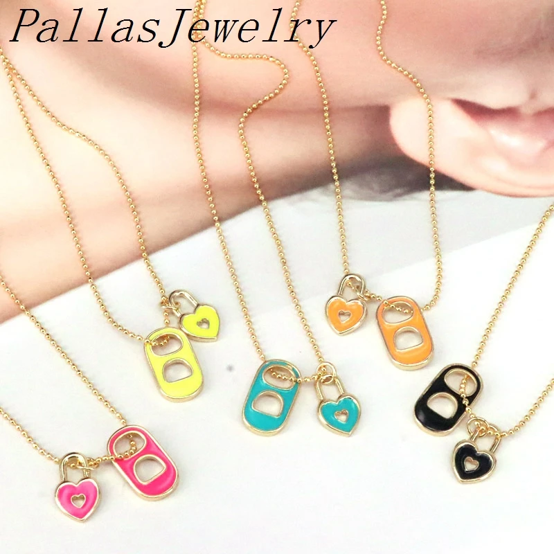 

10Pcs 2021 Lovely Soda Cap Two Holes Charm Pendant and Padlock Charm Necklace Gold Plated Colorful Enamel Fashion Jewelry