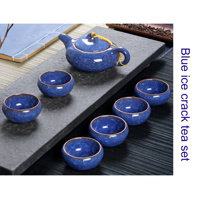 7Pcs/Set 150ML Porcelain Tea Set Ceramic Chinese Kung Fu Teapot Handmade Ice Crack Glaze 7 Colors h3 | Дом и сад