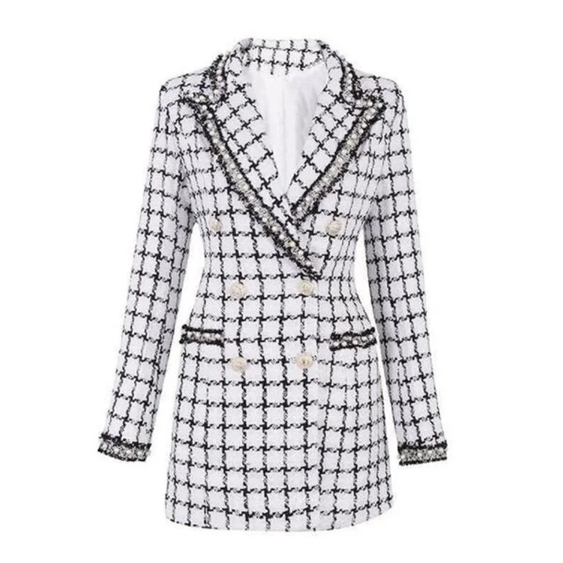 Autumn suits womens blazers winter new style black and white plaid temperament self-cultivation double-breasted clothes European