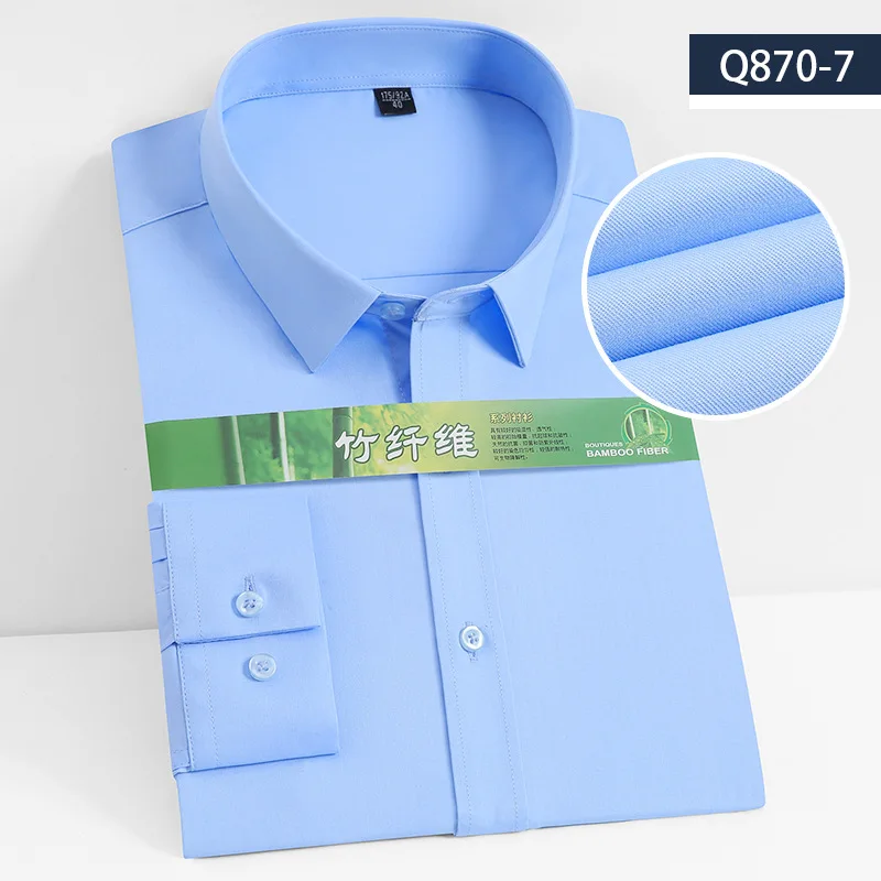 Bamboo Fiber Shirt Men's Long-sleeved Business Casual Solid Color Dress Dress White Shirt Slim Fit Shirt Men Plaid Striped Shirt