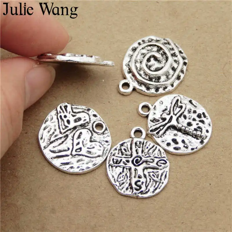 Julie Wang 5 шт. сплав Смешанное Дерево крест сердце Стрекоза шармы античное серебро