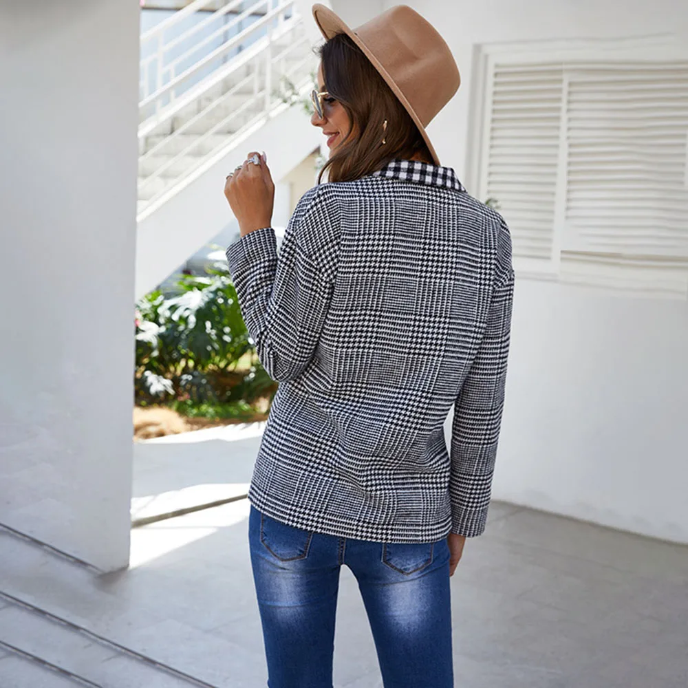 Весеннее пальто новые модные клетчатые повседневные блейзеры женская верхняя