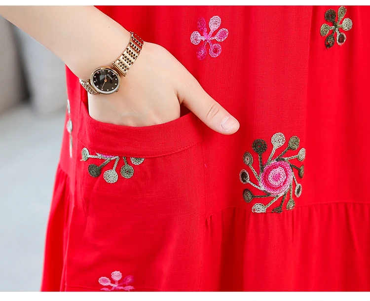 

2020 Summer Dress Women Loose Plus size Casual Dress vintage Print beach Sundress dresses vestidos Cotton-linen V-neck dress X22