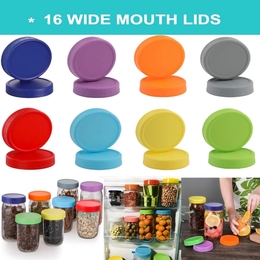 

16 шт. широкогорлышные крышки для шаров, керамики и многого другого пищевого класса цветные пластиковые колпачки для хранения для каменных к...