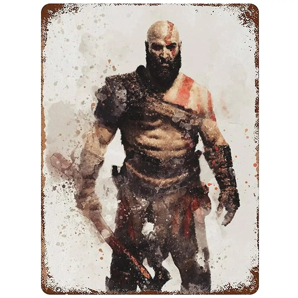 

Metal Sign Game Characters Kratos 12X16 Vintage Look Tin Plate