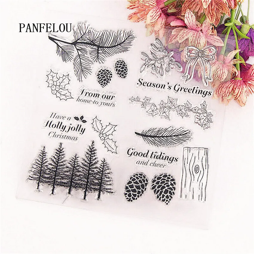 PANFELOU 14.5*15.5 Pine forest Transparent Silicone Rubber Clear Stamps Scrapbooking/DIY Easter Happy New Year wedding cards