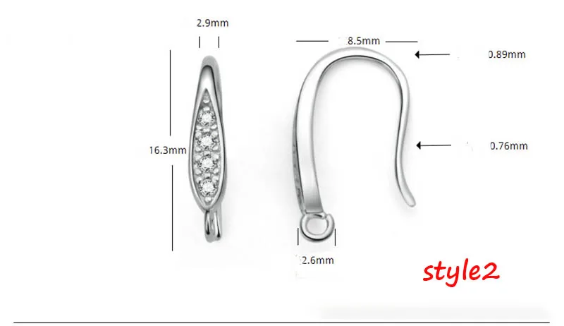 Style2 2 шт покрытые серебром 925 крючок для сережек, циркон, кристалл, застежка установка для DIY серьги изготовление, поиск ювелирных изделий серьги ювелирные изделия аксессуары - Цвет: Style2