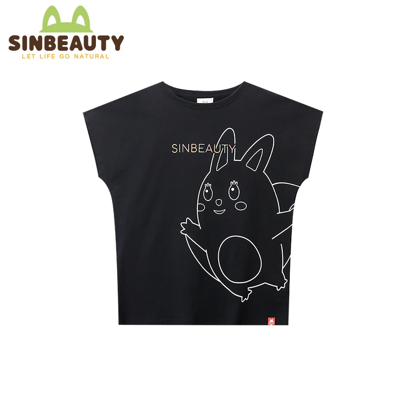 

SINBEAUTY Woman Short Sleev Chemise Femme Pastel T-shirt Versatile Loose Pattern Creative And Interesting Printed Cotton Fabric