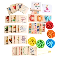 kids rainbow clip beads board game wooden toys color alphabet animal matching game montessori education learning toys spell word