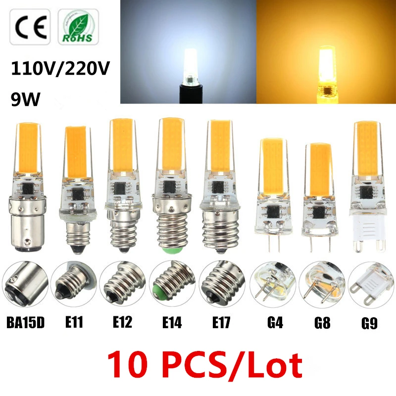 

10Pcs/Lot Dimmable G4 G9 E14 LED COB Lamp 3W 5W 9W Bulb AC/DC12V 110V 220V Candle Lights Replace 30W 40W Halogen for Chandelier