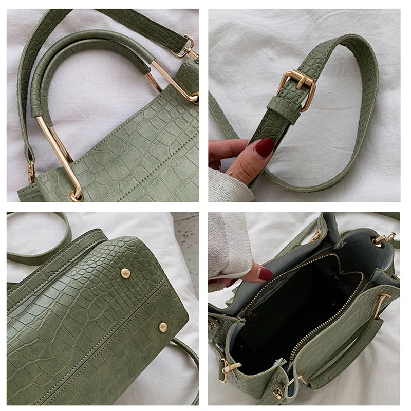 

Fashion Women Shoulder Bag High Quality Pu Leather Women Handbag Bucket Bag Casual Designer Crocodile Female Tote Messenger Bags
