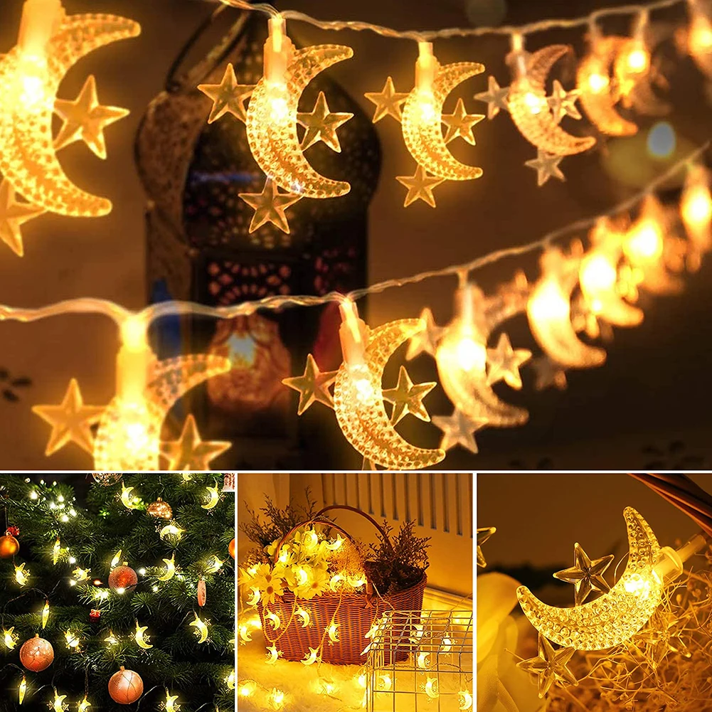 

6M 40Led Fairy Light Garland Ramadan Mubarak Moon&Star Lamp Birthday Lights Curtain Decorations for Home Window Decorations