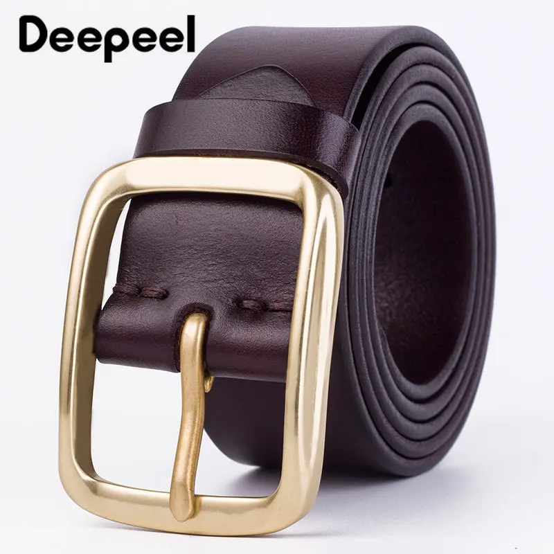 

Deepeel 1pc 3.8X105-125cm Men's Pin Buckle Leather Belt First Layer Cowhide Copper Buckles Head Casual Vintage Waistband YB191