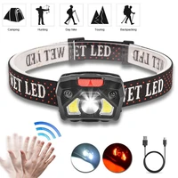 600lm motion gesture control powerful headlamp rechargeable built in battery 4 modes head flashlight portable cob led headlight