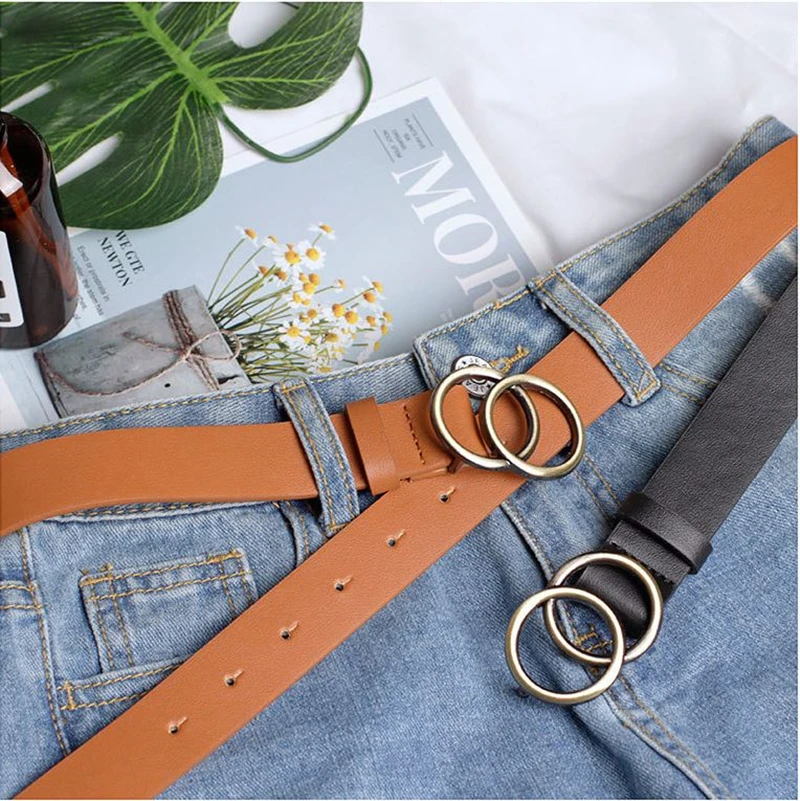 Новинка 2019 мужской модный кожаный ремень 1 3 &quot двусторонний 2 кольца Золотая