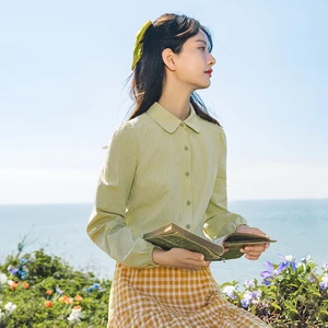 INMAN демисезонная универсальная верхняя одежда в Вертикальную Полоску в стиле ретро, жаккардовая женская рубашка с длинными рукавами