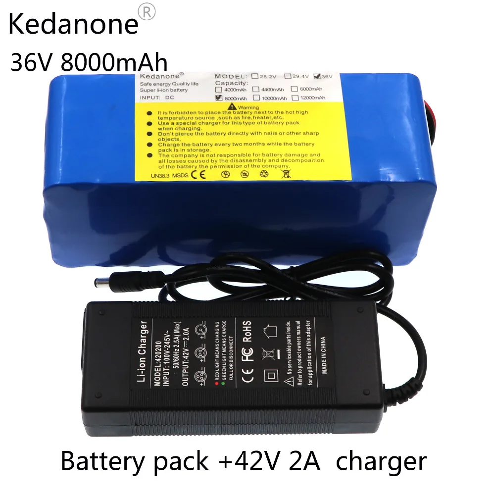 

10S4P 36V 8Ah Electric Bicycle Battery Built-in 15A BMS Lithium Battery Pack 36 Volt 2A Charging Ebike Battery + Charger