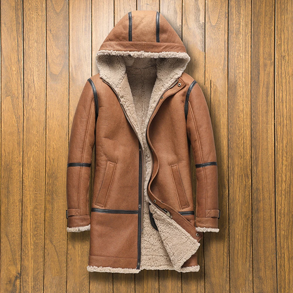 LUHAYESA мужское зимнее теплое пальто с капюшоном из овечьей шерсти желтое меховое |