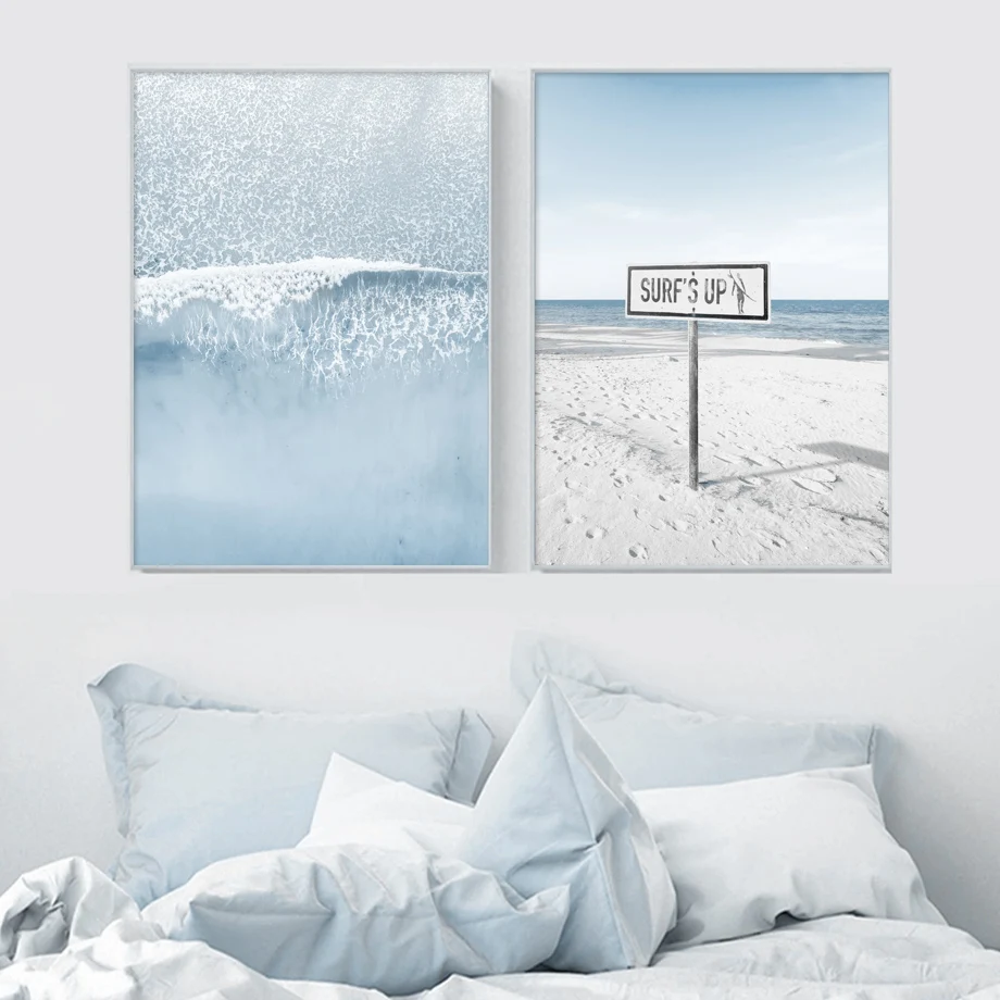 Wall Art Canvas Painting Nordic Blue Sea Beach Bridge Natural Seascape Posters And Prints Pictures For Living Room Decoration | Дом и сад
