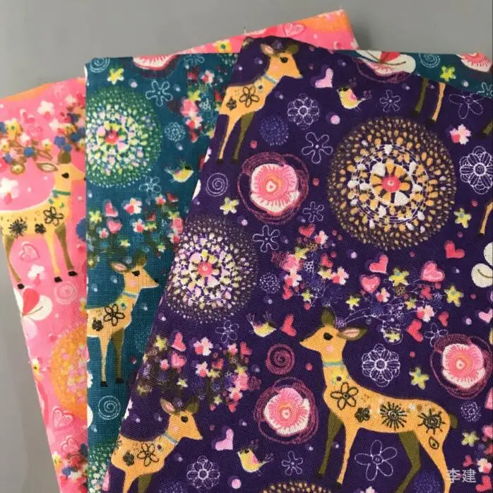 Хлопчатобумажная льняная ткань с принтом оленя ширина 150 см