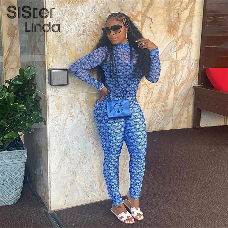 

Sisterlinda Fall Fitness Women Two Piece Set Plaid Print Mesh Skinny Bodysuits+Leggings Slim Elastic Activewear Matching Outfits
