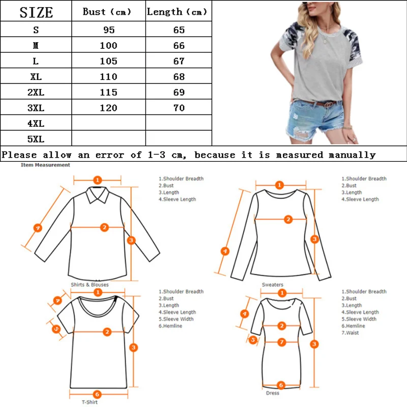 

2021 new ladies printed round neck T-shirt split stitching short-sleeved top