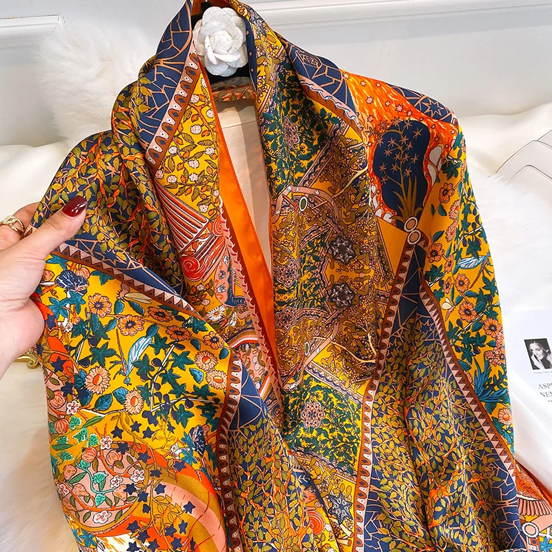 

2021 brand 100% Silk Scarves Women Foulard Head Scarf Ladies Shawl Wrap Female Hijab Poncho beach Soft Bandana Lady Pashmina