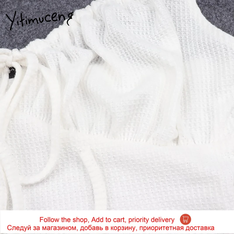 

Yitimuceng Camis White Crop Tops for Women Bandage Spaghetti Strap Summer 2021 Sleeveless Backless Sexy Tank Top Fashion New