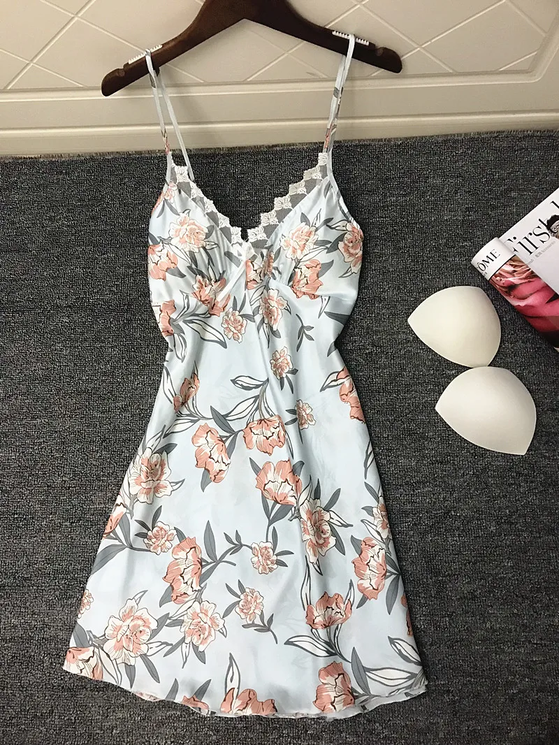 Женская ночная сорочка из искусственного шелка с глубоким V образным