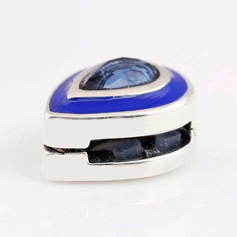 

Genuine 925 Sterling Silver Dazzling Blue Droplet Clip Charm Fits Pandora Reflexions Bracelet Silver Beads for Jewelry Making