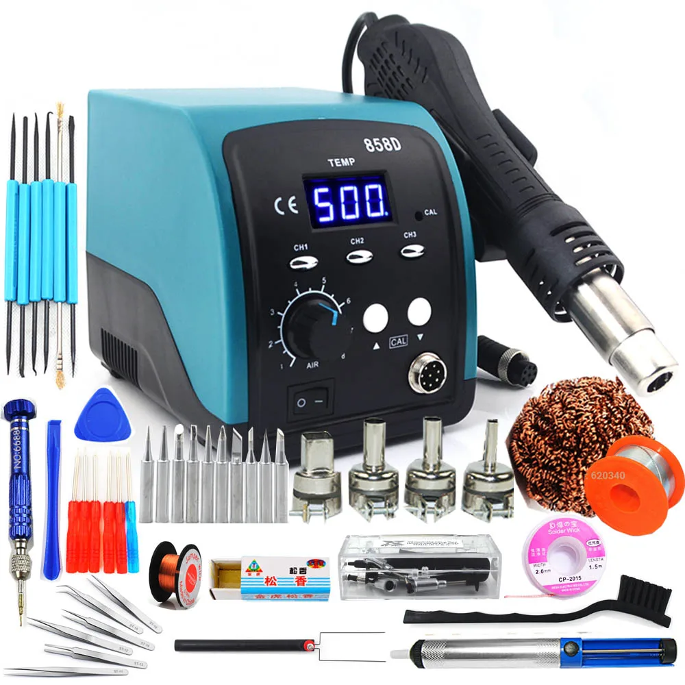 858D-E SET 750 Вт 858D фена светодиодный цифровой BGA паяльная станция без свинца SMT паяльная станция 220 В/110 В хранение температуры - Цвет: 858D-E SET