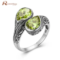 pure 925 sterling silver 2 stones womens peridot ring vintage jewelry gothic tear drop wedding anniversary gift female jewellery