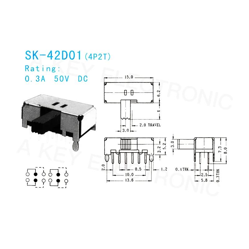 20 шт. 4 полюсный переключатель с рукояткой двойным забросом высота 2 мм боковая