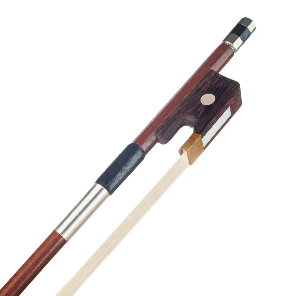 Double Bass Bow 1/8 French Style Brazilwood Parisian Eyes Round Stick  White Horsetail Bass Violin Bow