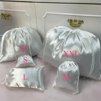 50pcs silk hair bags packing jewelry cosmetic wedding party gift sachet satin drwastring pouch shoe dustproof storage sack print