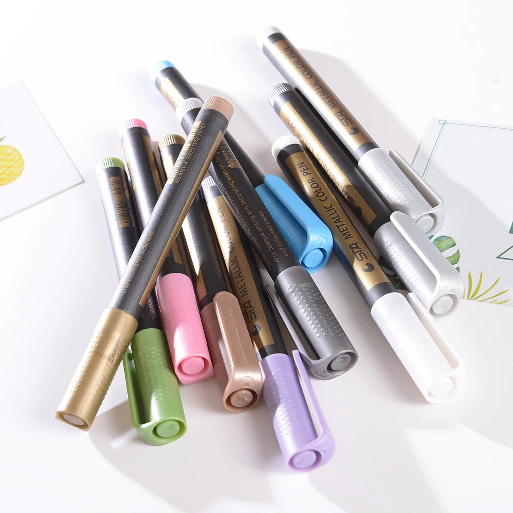 STA металлические маркерные ручки для каллиграфии 10 цветов для керамики, камней, фотоальбома DIY, черной бумаги, букв кисти