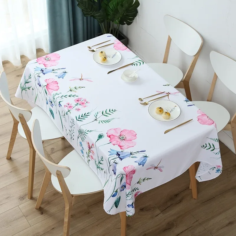 

Printing Plant Flowers Tablecloth Rectangular Waterproof Oil Proof Tablecloth Tea Table Cloth White Coffee TableCover Livingroom