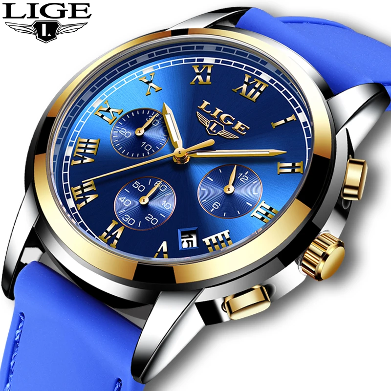 Новые мужские часы LIGE Топ бренд класса люкс силиконовый ремешок спортивные