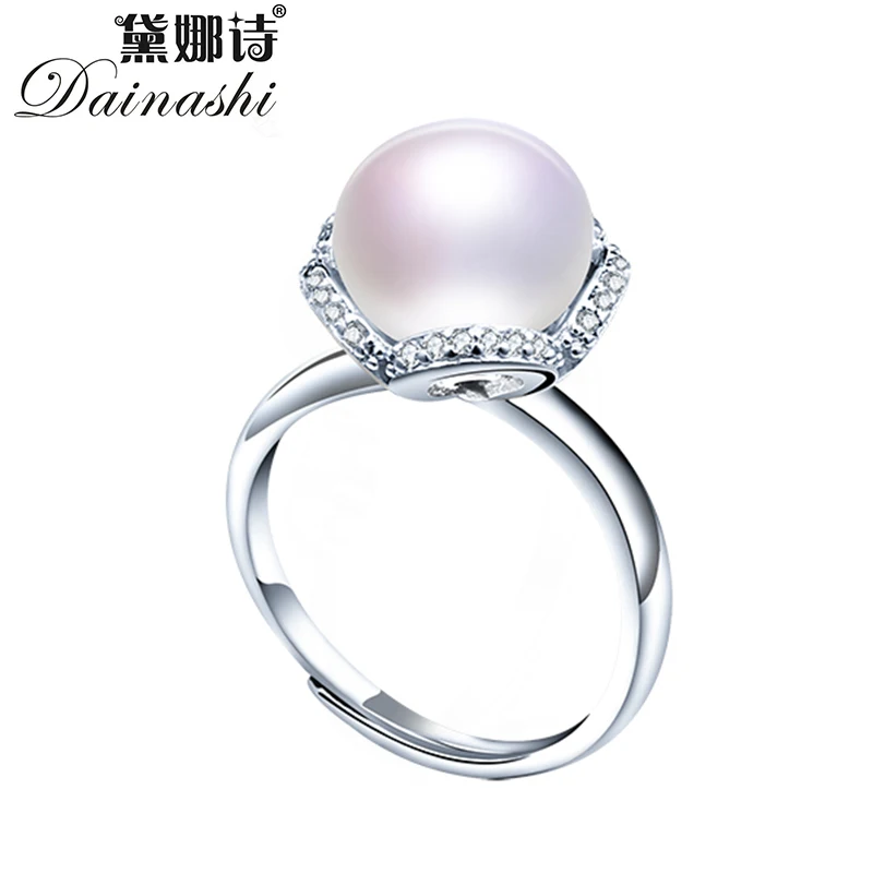 

Dainashi Gorgeous 925 Sterling Silver Flower Zircon Crystal Adjustable Ring 10-11 mm 100% Genuine Freshwater Cultured Pearl Ring