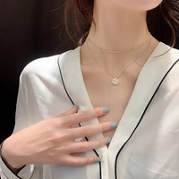 double layer gold bead round piece necklace female clavicle chain temperament pendant