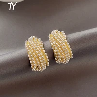 design sense metal arc pearl particle earrings for woman 2021 korean fashion jewelry wedding party girls temperament earrings
