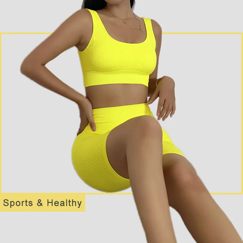 

2 piece set women Seamless Gym Wear Running Clothes Tight Tracksuit Sexy Sportswear Fitness Yoga Set Ensemble Sport Suit Shorts