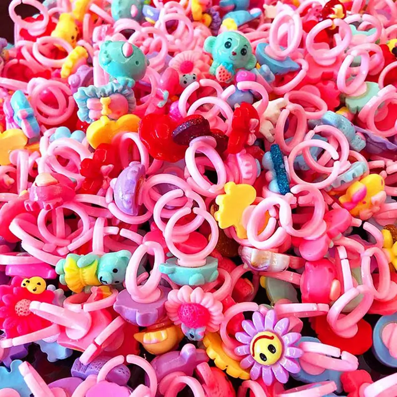 10 шт./лот Случайный цвет детское кольцо для детей Ювелирные изделия Модные Многоцветные Милые Картинки Девочек Смола Регулируемые Кольца Подарок.