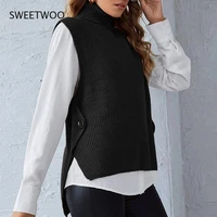 womens knitted high neck vest loose comfortable pullovers jumpers sleeveless sweater womens button knitted vest 10 colors 2021