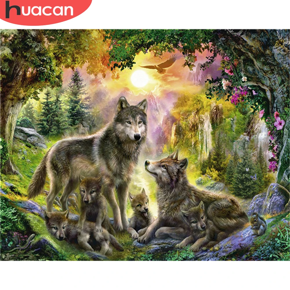 

HUACAN Coloring By Number Wolf Animals Kits DIY Oil Painting By Number Forest Drawing On Canvas HandPainted Home Decoration